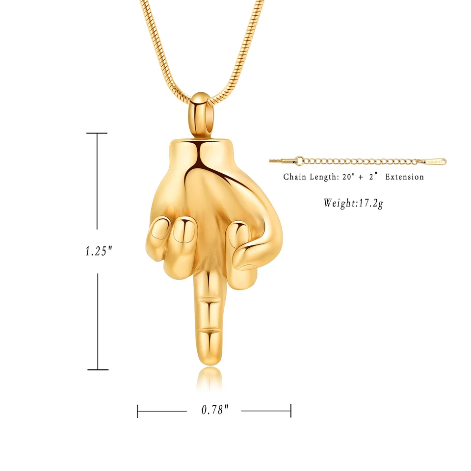 Mujeres Hombres Dedo Medio Urna Colgante Memoria Collar para Cremación Cenizas Soporte Foto 2 de 4