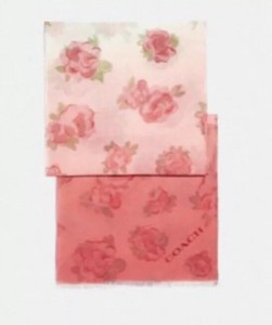 COACH-SIGNATURE-CC-Jumbo-Floral-Pink-Ombre-ROSE-PRINT-Silk-Scarf-F41413-Auth