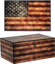 Old Glory American Flag 100ct Cigar Humidor Box w/ Humidifier + Hygrometer 