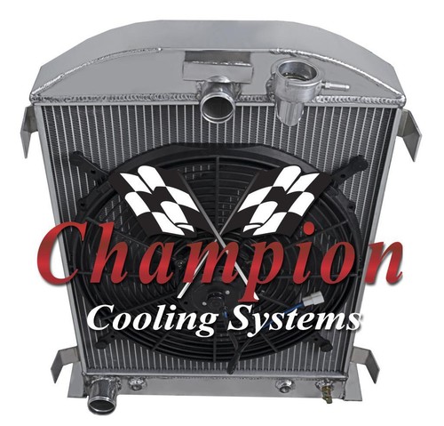 Radiador SZ Champion 2 filas configuración Ford con ventilador de 16" para Ford High Boy 1932 - Imagen 5 de 9