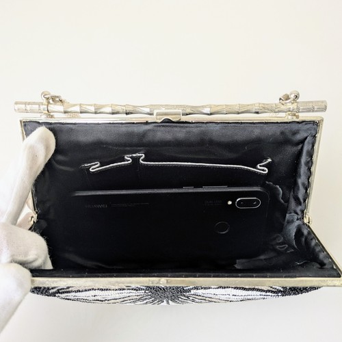 Japanese Vintage Beaded Evening Bag White,Black Geometrical pattern 8 x 5 in - Picture 17 of 19