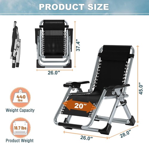 SLSY Zero Gravity Chair, Lawn Recliner,Patio Reclining Padded Chair & Cup Hoder - Picture 34 of 107