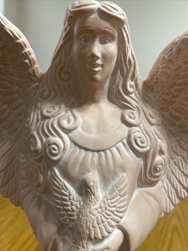 Handgeformter 14" Ton Engel stehend mit Vogel fließenden Flügeln exquisite Designs - Bild 2 von 16