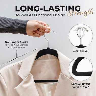 Velvet Clothing Hangers, 200 Pack, Black\Gray\Ivory, Non-Slip - Picture 5 of 10