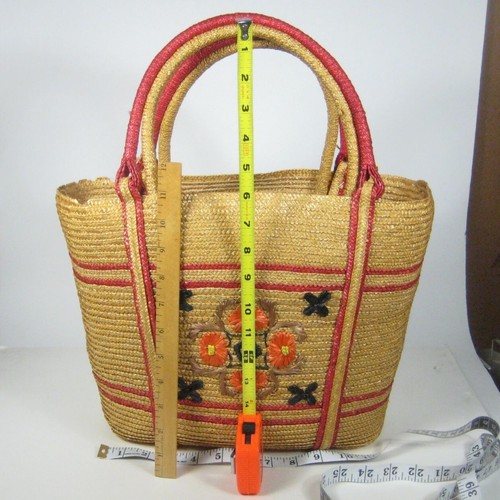 1960s Vintage Rockabilly Straw Hand Bag Purse Summer Beach Flower - Picture 7 of 15