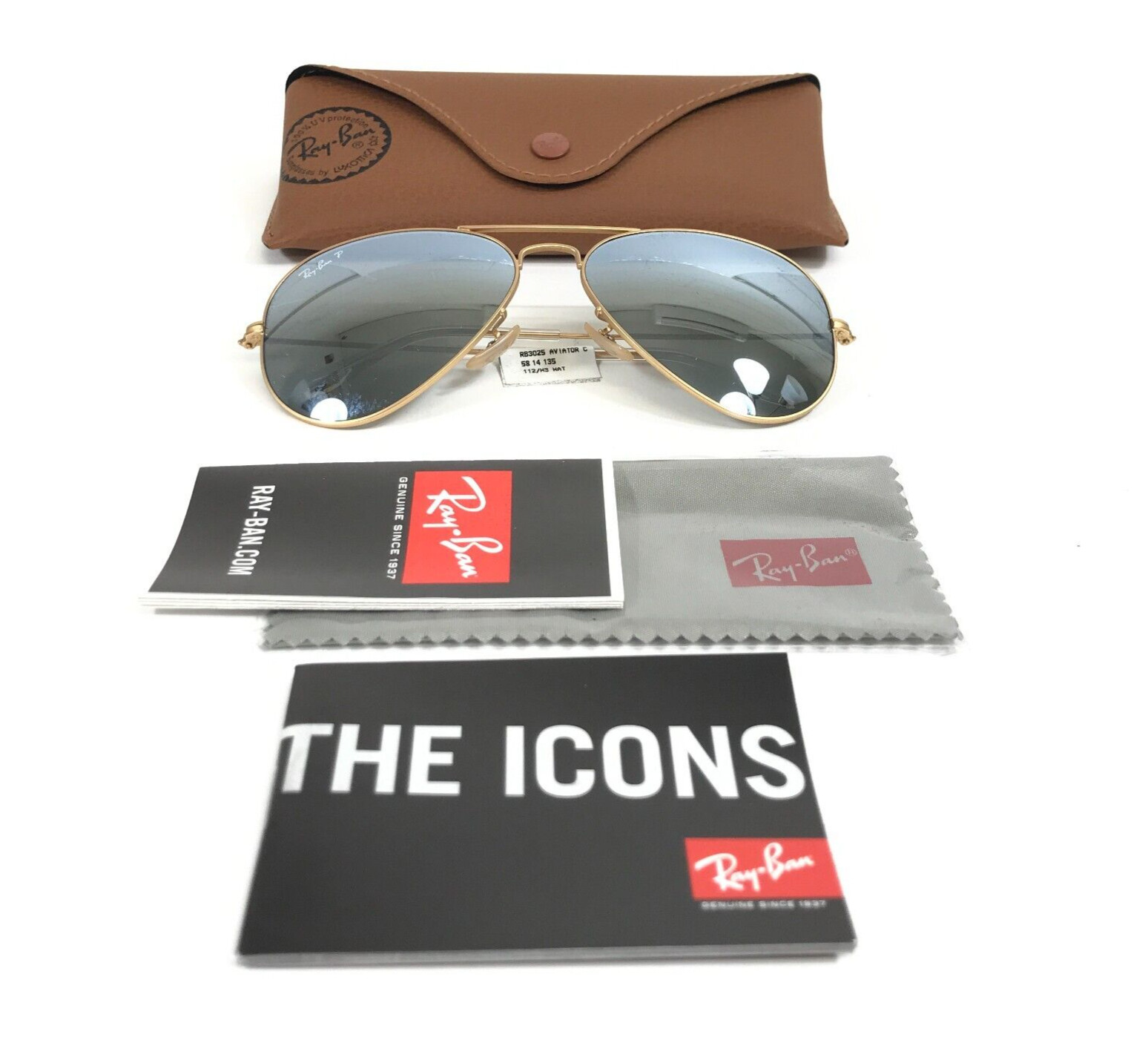 Солнцезащитные очки Ray-Ban RB3025 AVIATOR БОЛЬШИЕ МЕТАЛЛИЧЕСКИЕ 112/W3 Матовое золото с серебряной вспышкой