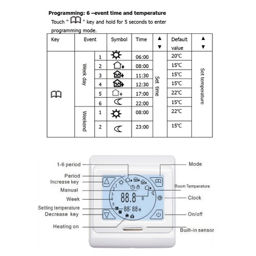 Digital Thermostat Weekly Programmable Room Underfloor Temperature Controller - Picture 21 of 28