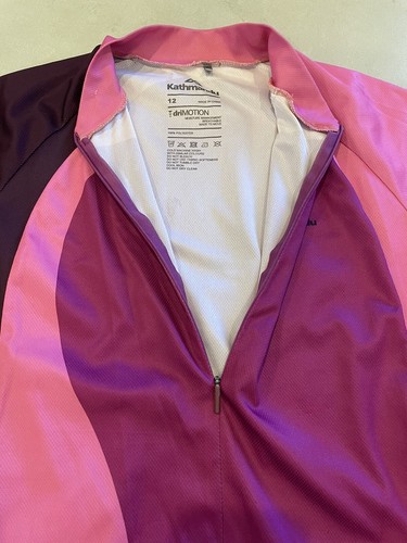 Kathmandu Cycling Jersey Women Sz 12 Pink Purple Short Sleeve Stretch Pocket Zip - Picture 4 of 14