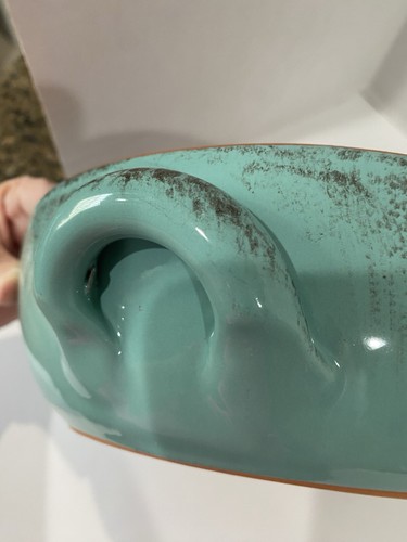 De Silva Pottery Terracotta Pottery Glazed Serving Bowl Italy Turquoise 9.5” Dia - Picture 6 of 6