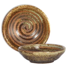 2 PCS. Japanese 3.25"D Wasabi Soy Sauce Dipping Dish Brown Swirl, Made in Japan