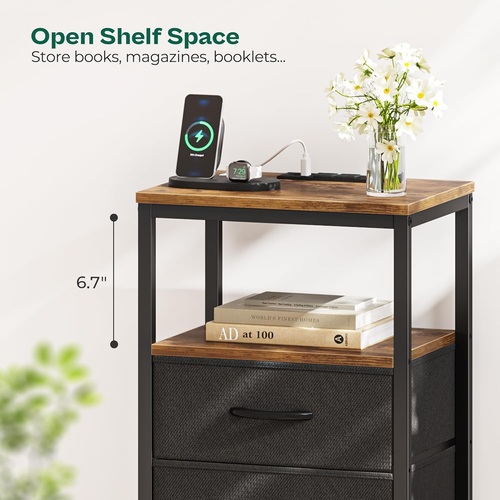 5 Drawers Tall Dresser with Charging Station, Dresser for Bedroom, Tall Night St - Picture 8 of 9