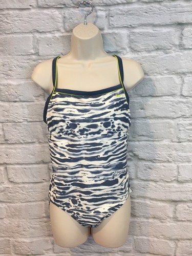 Nike Women's Blue Abstract Print Racer Back One Piece Swim Suit Sz 14 - Picture 1 of 7