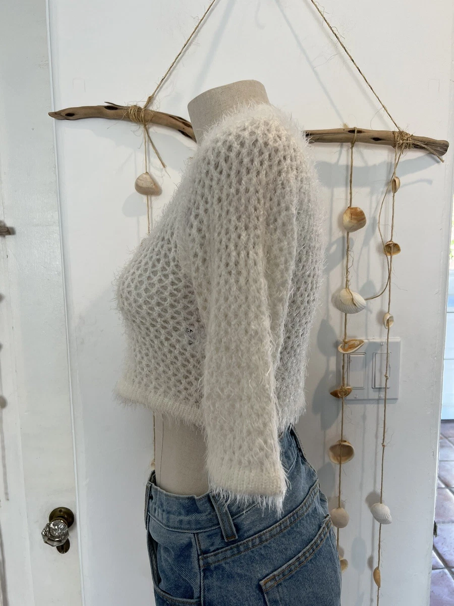 Women s UNIF Open Weave Cropped White Knit Sweater size XS NWT s