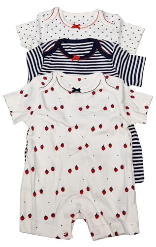MARKS & SPENCER Baby Girls 3 Pack Rompers Organic Cotton Spot Stripe 0-3 Months