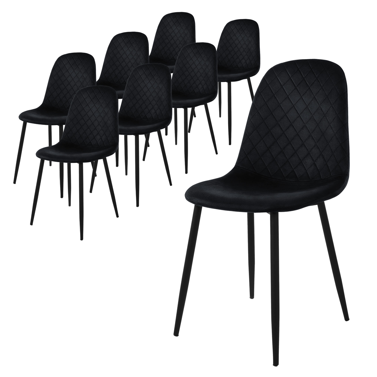 Juego 8x sillas de comedor negro funda de terciopelo diseño ergonómico moderno