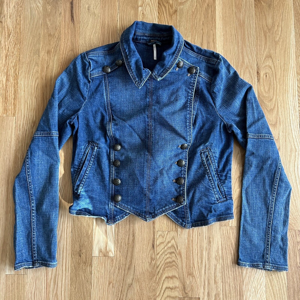 Free people cropped denim jacket sale