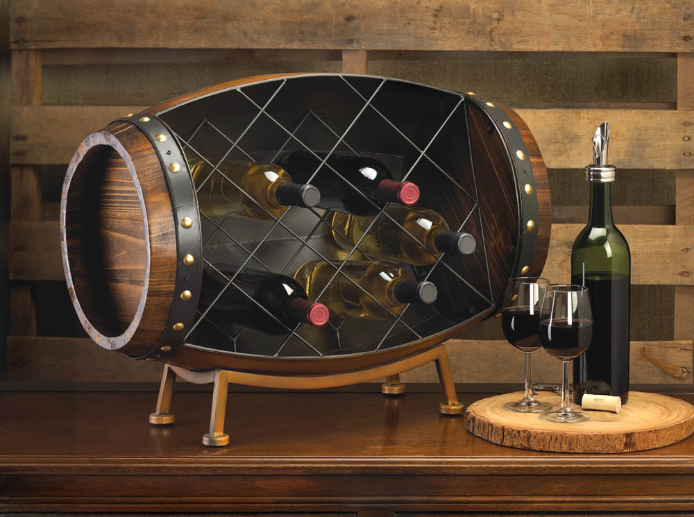 Cask Wine Barrel Bottle Tabletop Rack Bar Kitchen Decor New 10015494