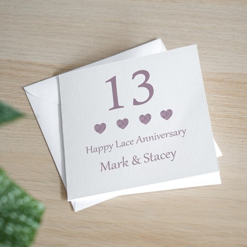 Personised 13th Wedding Anniversary Card Handmade Lace Anniversary Card - Picture 1 of 3