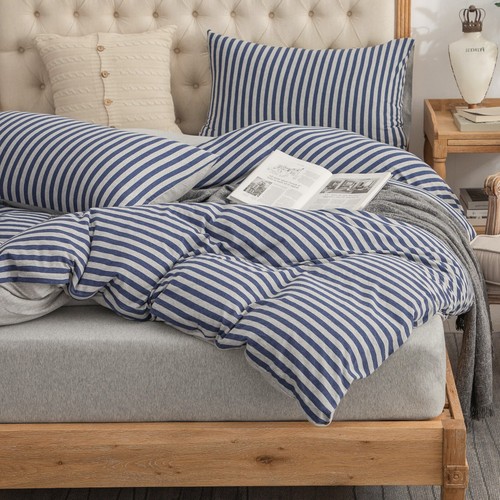 PURE ERA Klassisch Streifen Jersey Strick Bettbezug Set 100% Baumwolle Super Weich - Bild 62 von 67