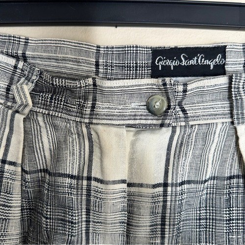 Vintage GIORGIO SANT'ANGELO Linen Cotton Blend Bermuda Shorts Sz 12 Cream Black - Picture 4 of 9