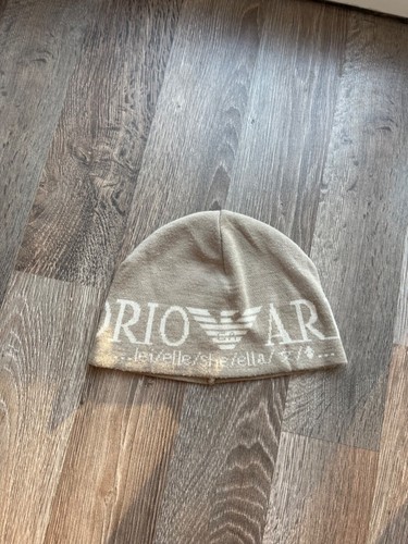 🚨 Emporio Armani Vintage Monogram Wolle Schwarz Beanie Weiß Mütze 05/35 Gr. 58