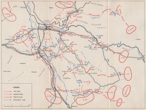 SERBIA. Niš operation (Niška operacija)  (8-14 October 1944) . Leskovac 1957 map