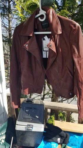 WOMEN'S BROWN FAUX LEATHER JACKET DYNAMITE MOTO MANEAU PU JACKET SIZE P/S - Picture 7 of 24