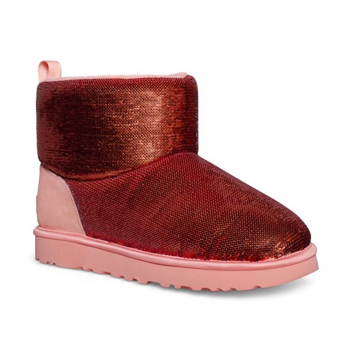 UGG CLASSIC MINI MIRROR BALL STARFISH PINK SEQUIN SUEDE WOMEN'S BOOTS SIZE US 8 - Picture 2 of 5