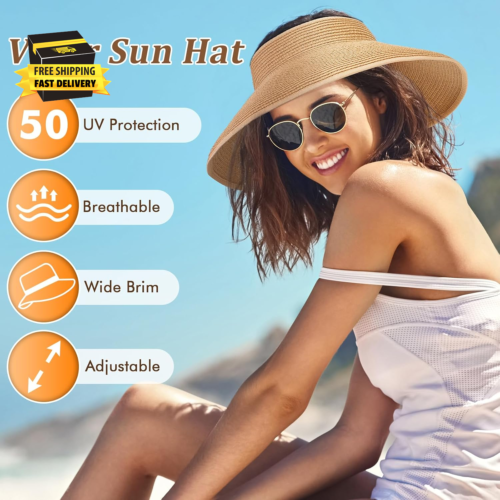 Sun Hats for Women, Wide Brim Straw Beach Hat for Women Foldable Floppy, Sun Hat - Picture 5 of 7
