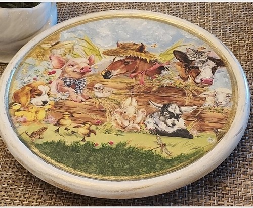 LAZY SUSAN Handmade Farm Animals Farmhouse Decor / Cow Pig Goat Country Kitchen - Picture 4 of 10