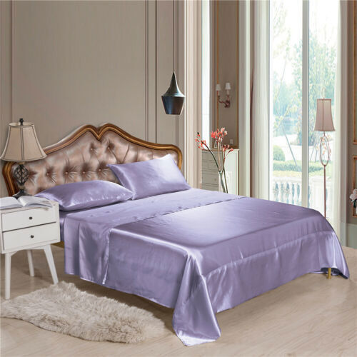 4tlg/Komfortabel Satin Seide Spannbetttuch Bett Flach Laken Set Bettwäsche Set Pillowca - Bild 9 von 42