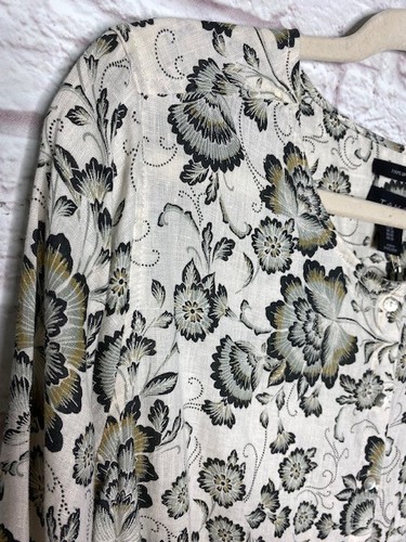 XL/1X New Tahari Black Latte Linen Gauze Long Tunic Shirt Top Blouse Duster 79$ - Picture 8 of 12
