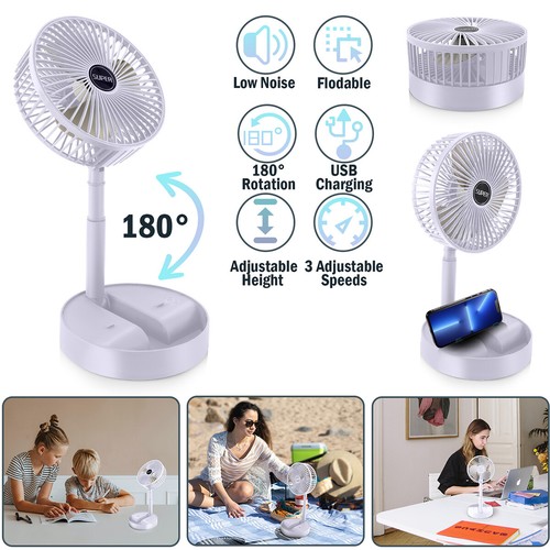 Stand Fan Portable Folding Pedestal USB Rechargeable Telescopic Table Floor Fan - Picture 2 of 16