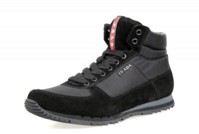 PRADA Leder Nylon High-Top Sneaker - LINEA ROSSA - Schwarz - NEU