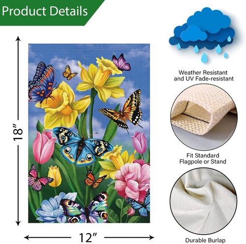 Spring Butterfly Floral Burlap Garden Flag 12x18 - Versatile Outdoor Decoration - Bild 6 von 8