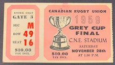 1959 CFL Grey Cup Ticket C.N.E. Stadium Winnipeg Blue Bombers v Hamilton Ti-Cats