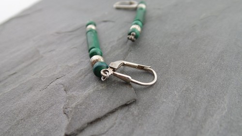 Sterling Silver Green Stone Beaded Earrings Vintage Leverback 925 5 grams - Picture 5 of 8