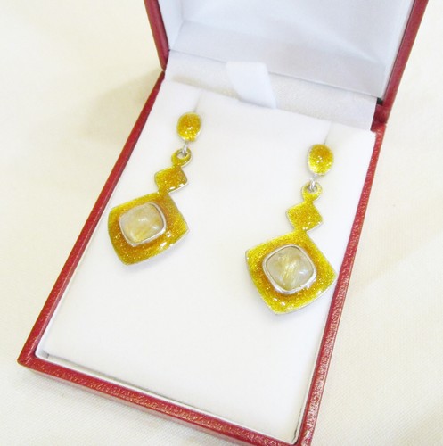 Orecchini in Argento 925 con Quarzo Rutilato e Smaltatura dorata con glitter - Foto 3 di 7