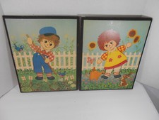 Set of Vintage Raggedy Ann  Andy Pictures Lyn Stapco NY Wall Plaques GUC