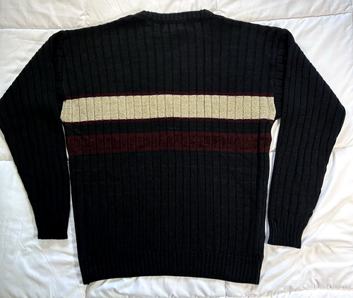 Grunge Grandpa Sweater Black Striped 90s Classic Soft Acrylic Stretch Vtg Mens L - Picture 5 of 10