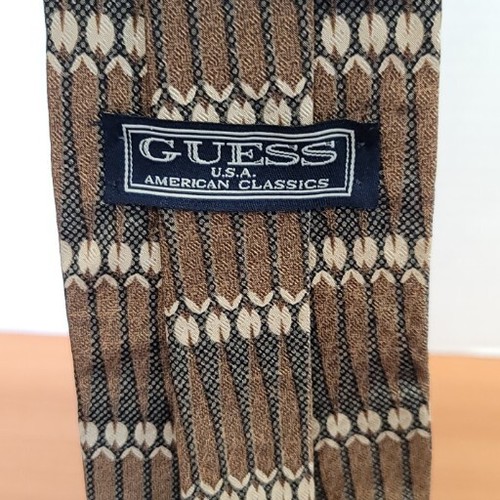 GUESS BROWN GEOMETRIC SILK MENS NECKTIE TIE 55" X 4" - Picture 2 of 3