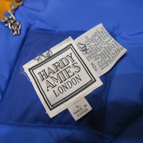 CHAQUETA BOMBER VINTAGE HARDY AMIES AÑOS 80 CREMALLERA PLUMA HINCHADA AZUL ROJO NARANJA L - Imagen 3 de 12