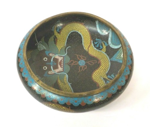 19th C. Chinese Cloisonne on Bronze 7.75" Dragon Centerpiece Bowl, Base Marked - Picture 6 of 12