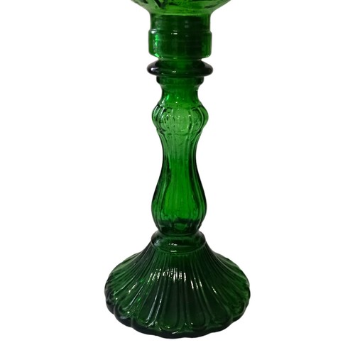 Empoli Glass Tall Candle Holder Hurricane Green Emerald Embossed Fairy Witchy - Picture 8 of 17