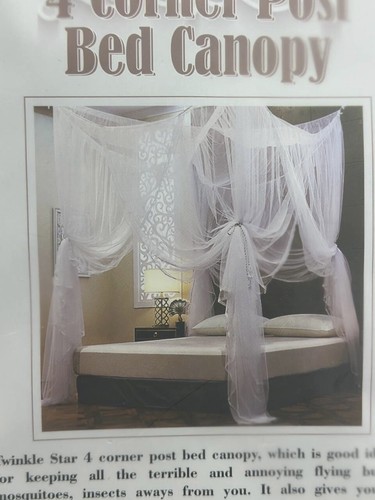 Twinkle Star 4 Corner Post Bed Canopy, Elegant Curtain Net for Full Queen King - Picture 8 of 14