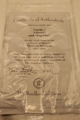 THE BRADFORD EDITIONS A TOUCH OF HEAVEN SPICE JARS ISSUE #6 #39456 W/COA (READ) - Picture 2 of 2