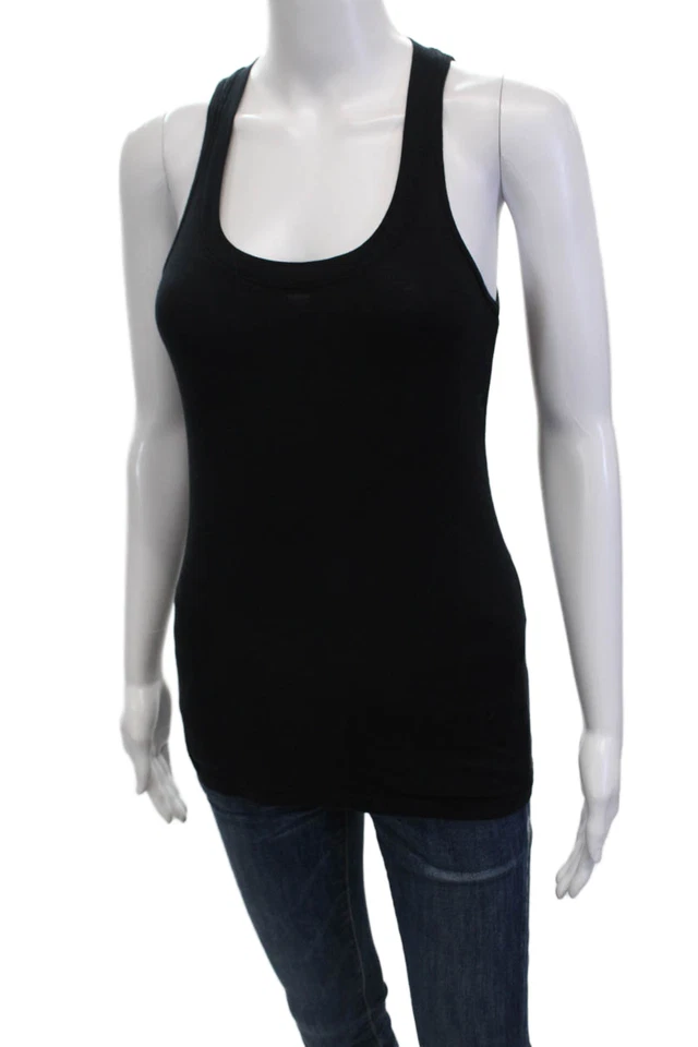 Camiseta sin mangas Monrow para mujer cuello redondo tejido ligero negra algodón talla pequeña Foto 2 de 4