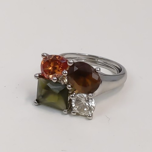 Women’s Size 8.5 Silver Statement Ring Multi Color Gemstones Fashion Jewelry - Picture 1 of 5