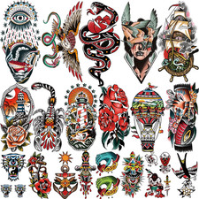 77 Sheets Classic Temporary Tattoos Adult, Old School Tattoos Stickers, Sailor J