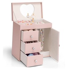 Musical Jewelry Box for Girls, Large Kid Music Box with Ballerina for Pink